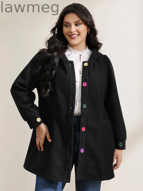 Colorful Buttons Hooded Pocket Coat