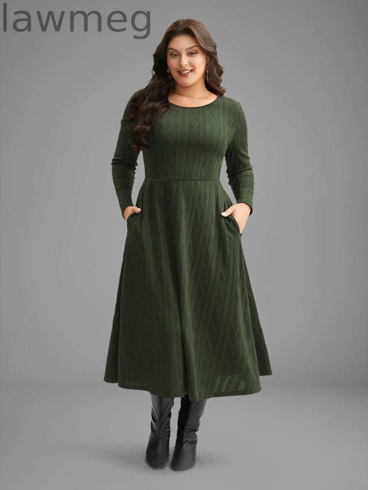 Textured Knit Fit-And-Flare Midi Dress