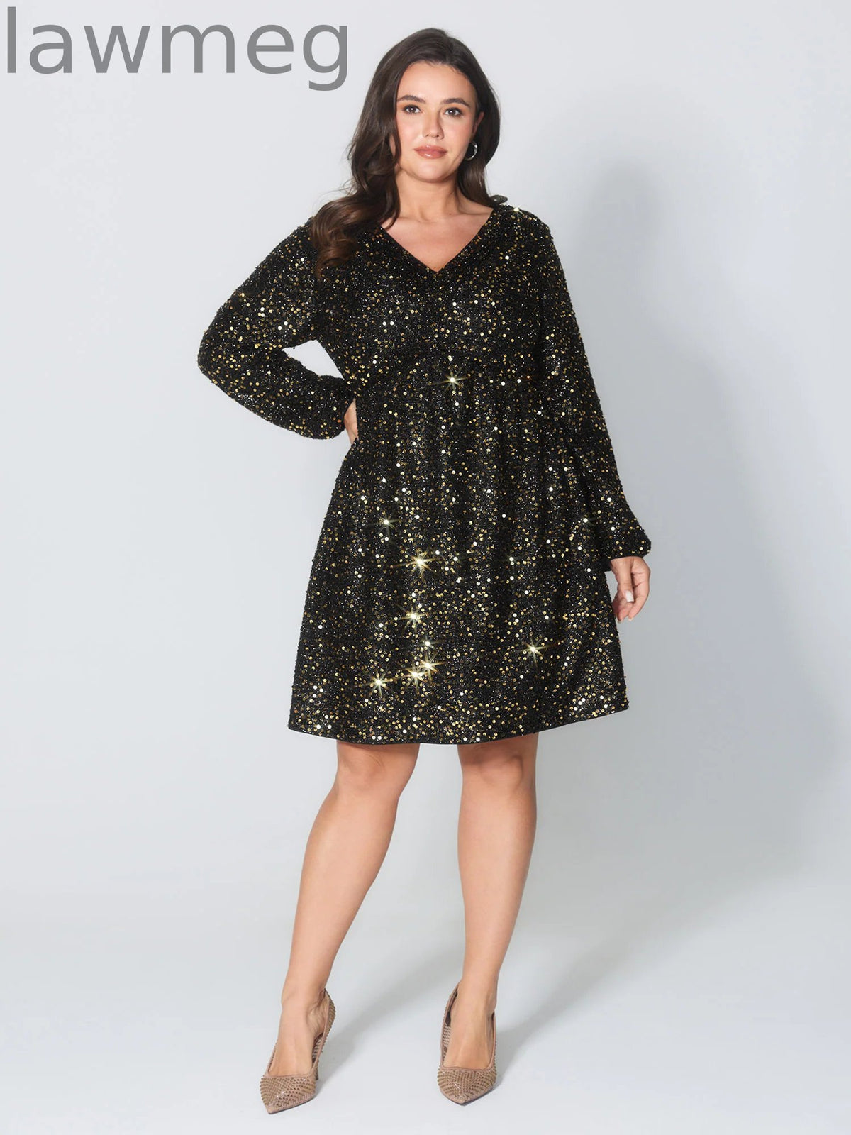 Shimmery Sequin V-Neck Knee Dress