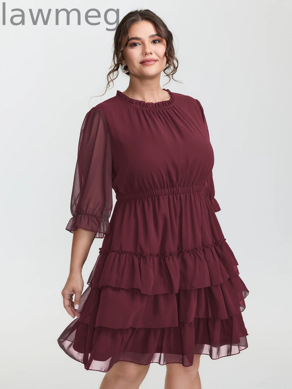 Three-Quarter Sleeve Tulle Skirt Knee-Length Dress