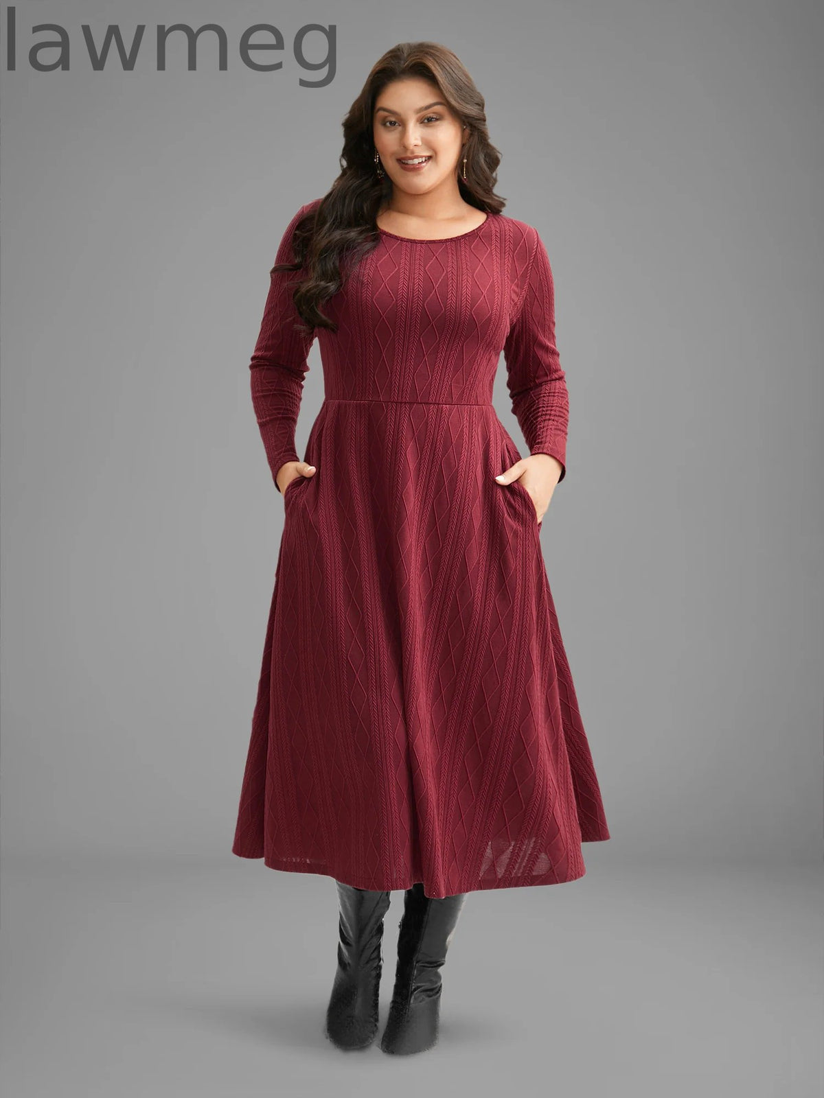 Textured Knit Fit-And-Flare Midi Dress