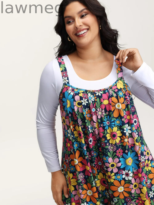 Colorful Floral Pockets Knit Jumpsuit